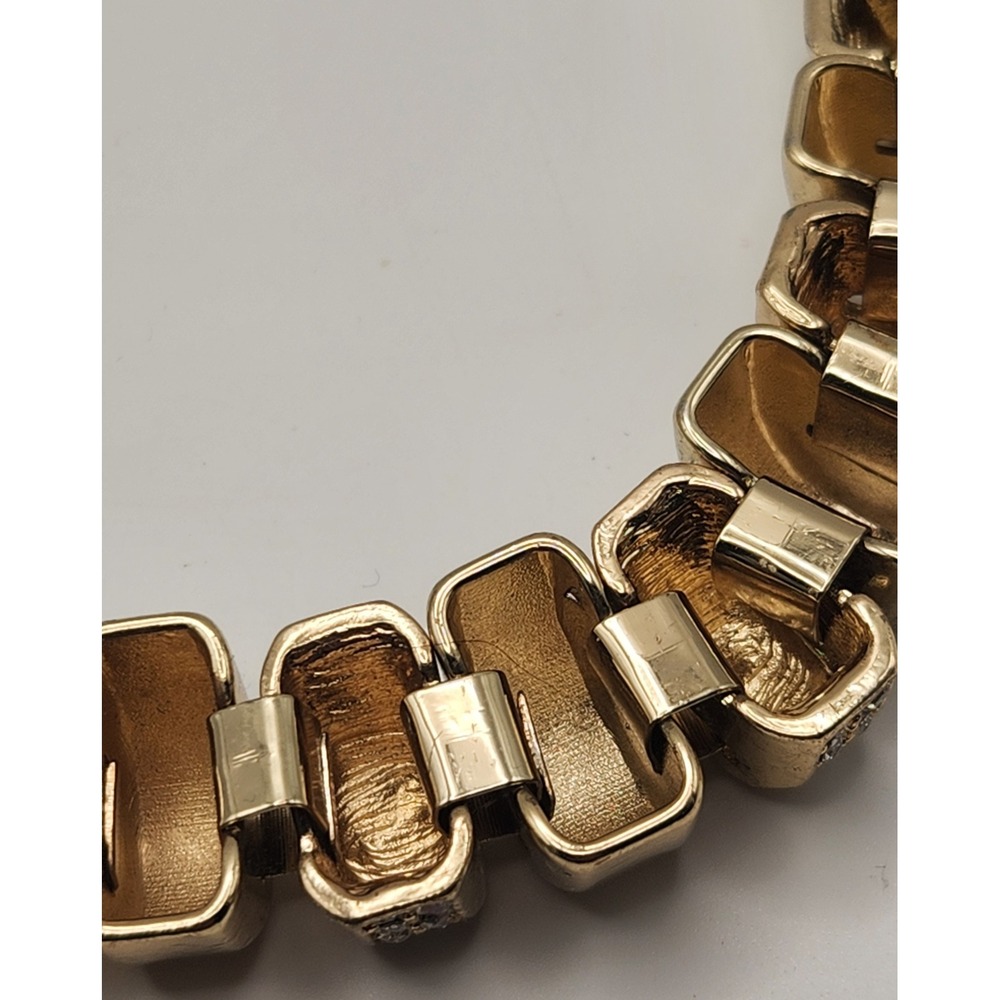 Cache Gold Tone Rhinestone Ribbed Statement Collar Necklace 18 Inch - Picture 14 of 16